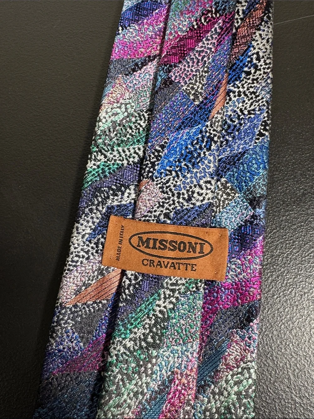 Missoni mens colorful geometric abstract pattern 100% silk neck tie EUC